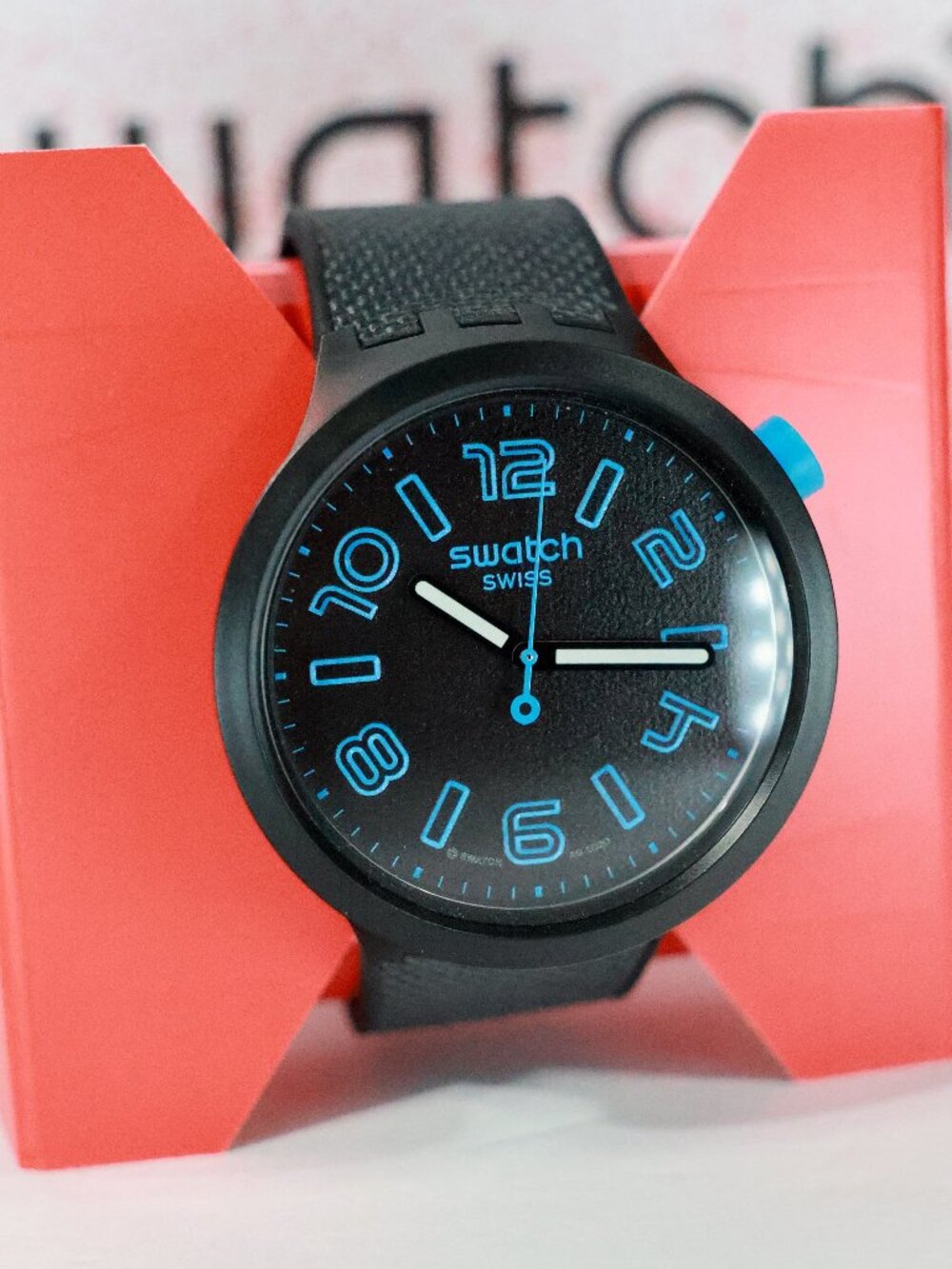 New Swiss Made BIG BOLD Deep Concrete SO27B118 Black Blue a Touch OF Gray 47MM